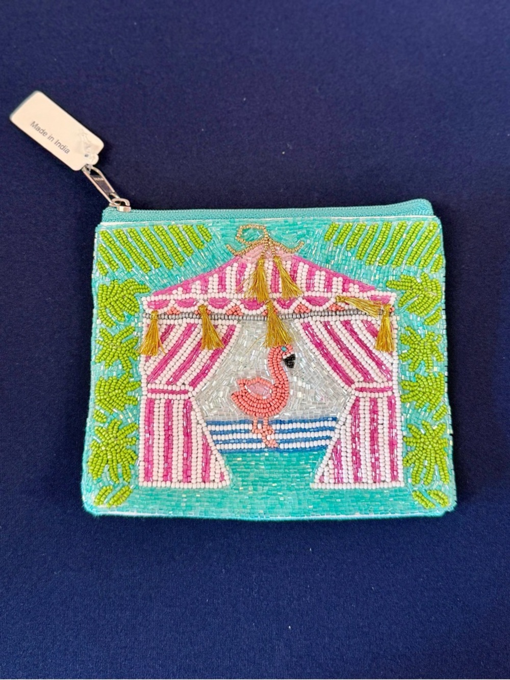 Beaded Flamingo Cabana Coin Purse - Pink, Turquoise, Green